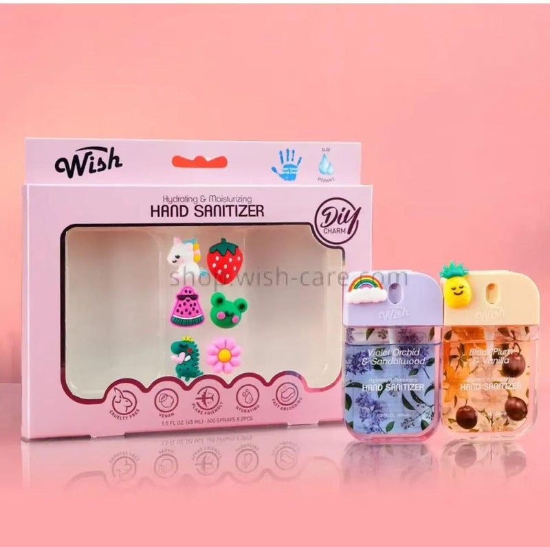Wish Diy Charm Hand Sanitizer Spary Travel Size Spray 2-Pack Gift Box 1.5 FL OZ (45ML) Each, Dragonfruit, Coconut Cream, Golden Citrus,Cucumber,Sweet Guava Hydrating and Moisturizing, (1) - Image 2
